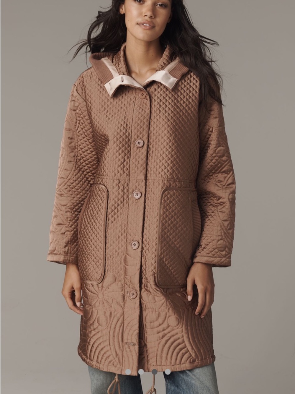 Anthropologie Quilted Long Coat in Dusty Rose - Women's Jacket & Coat xxs NWT